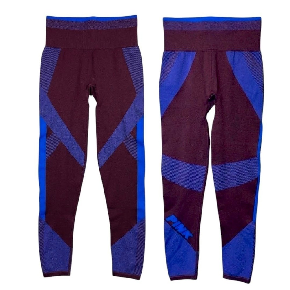 Victoria's Secret PINK Cool & Comfy Seamless Leggings Burgundy Blue Small